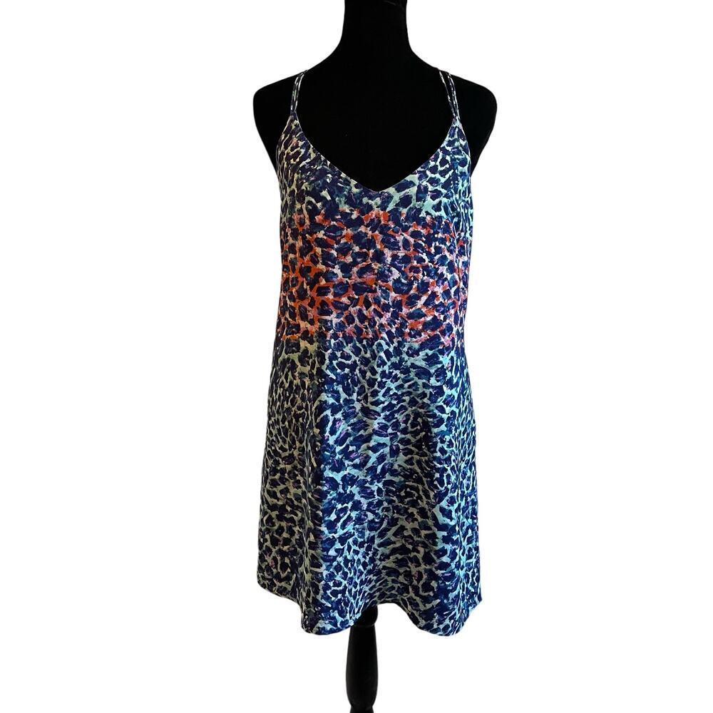 Charlie Jade 100% Silk Tank Dress Colorful Leopard Slip Women's Sz XS